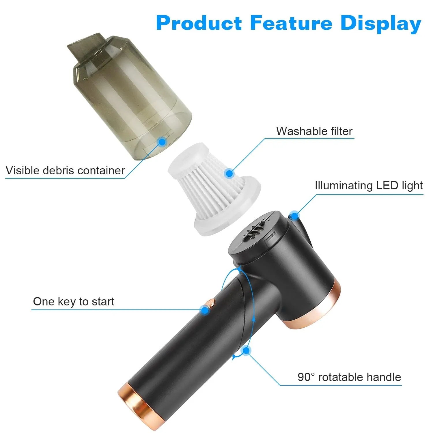 120W 9000PA Cordless Handheld Car Vacuum Cleaner with Searchlight