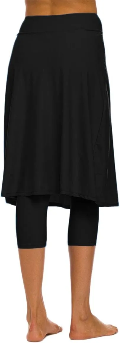 Akaeys Women's Modest Extra Long Swim Skirt with Capris Leggings Active Skirted Swimwear