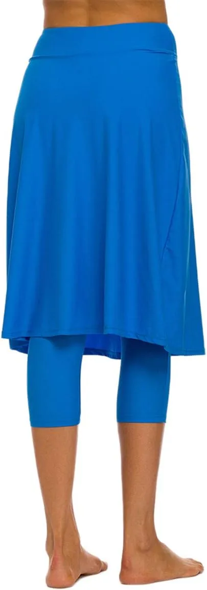 Akaeys Women's Modest Extra Long Swim Skirt with Capris Leggings Active Skirted Swimwear