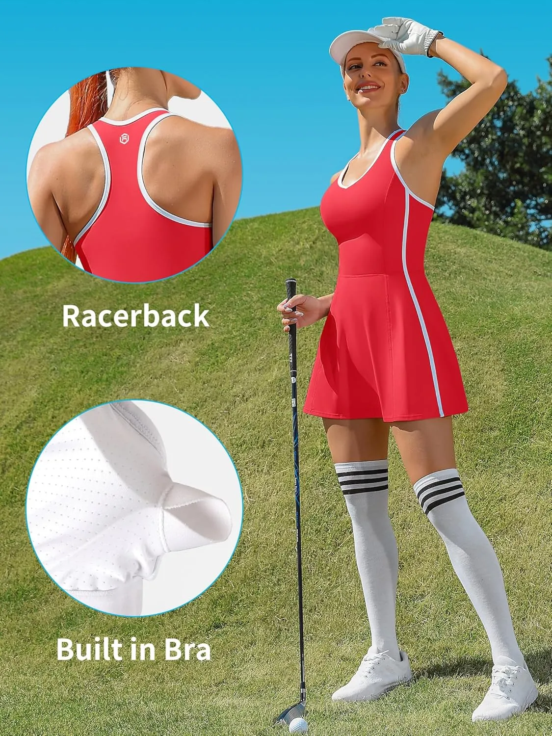 ATTRACO Tennis Dresses for Women with Shorts Pockets and Bra V Neck Racerback Golf Outfits