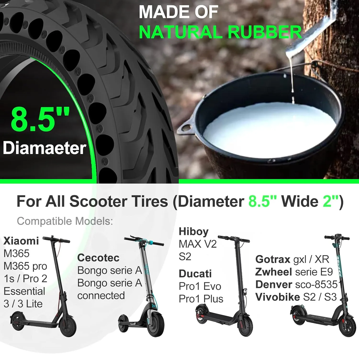 BANGTING 2PCS 8.5x2 inches Solid Tires for Electric Scooter, 8 1/2 x2 Tire for Gotrax GXL V2 / XR/APEX, 50/75-6.1 Tire Replacement for Xiaomi Pro 2 / M365 / 1S and All 8.5'' Scooter Tires