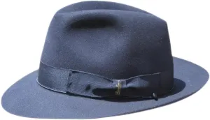 Beaver MAESTOSO Fedora W/Custom Beaver HAT Box Navy, 7 3/4