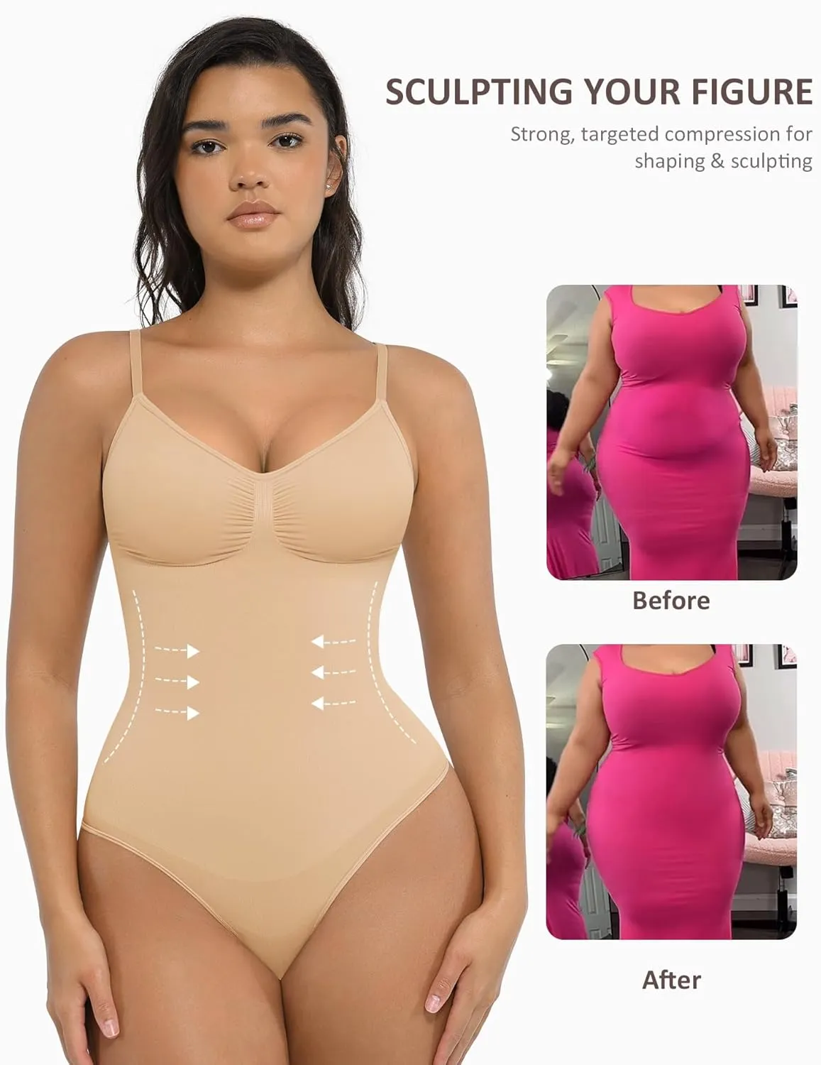 FeelinGirl Shapewear Bodysuit for Women Tummy Control Seamless Sculpting Snatched Waist Body Suit Body Shaper Thong