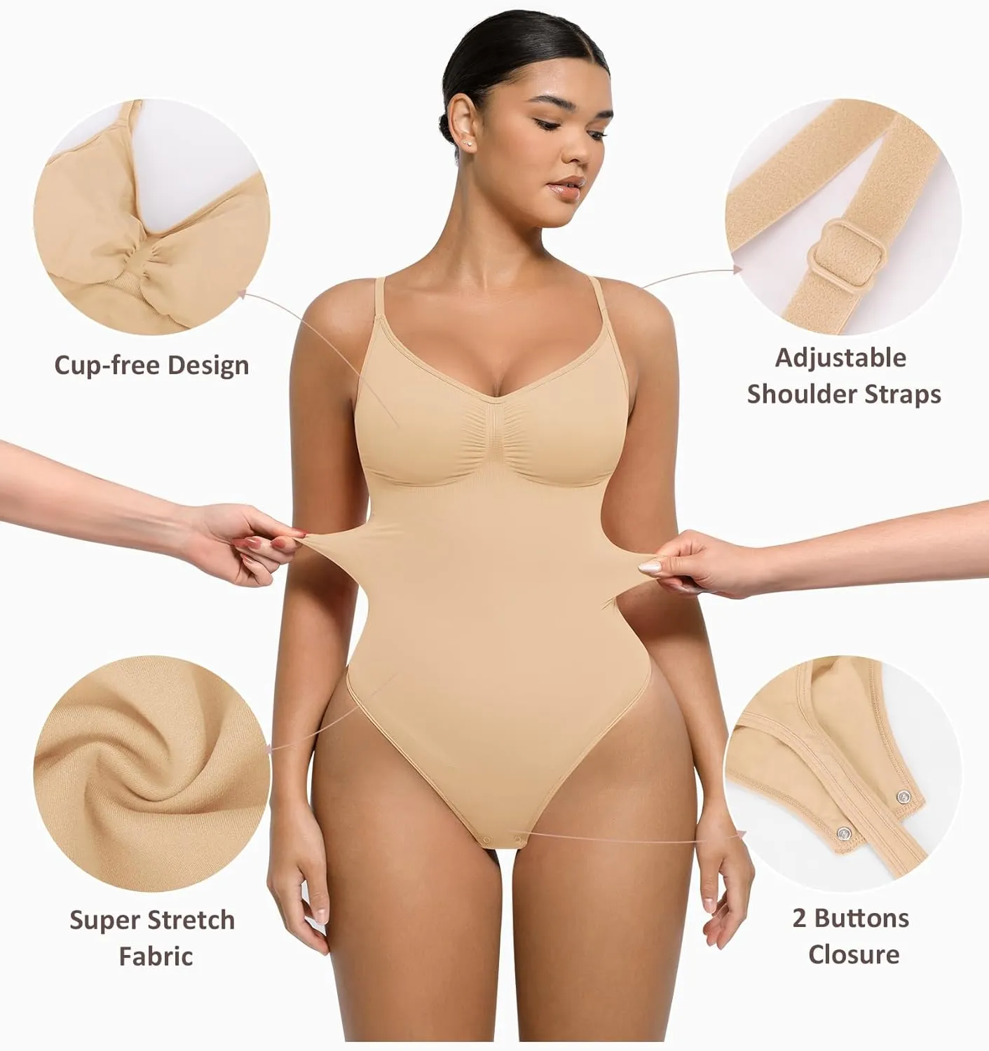 FeelinGirl Shapewear Bodysuit for Women Tummy Control Seamless Sculpting Snatched Waist Body Suit Body Shaper Thong