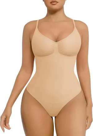 FeelinGirl Shapewear Bodysuit for Women Tummy Control Seamless Sculpting Snatched Waist Body Suit Body Shaper Thong