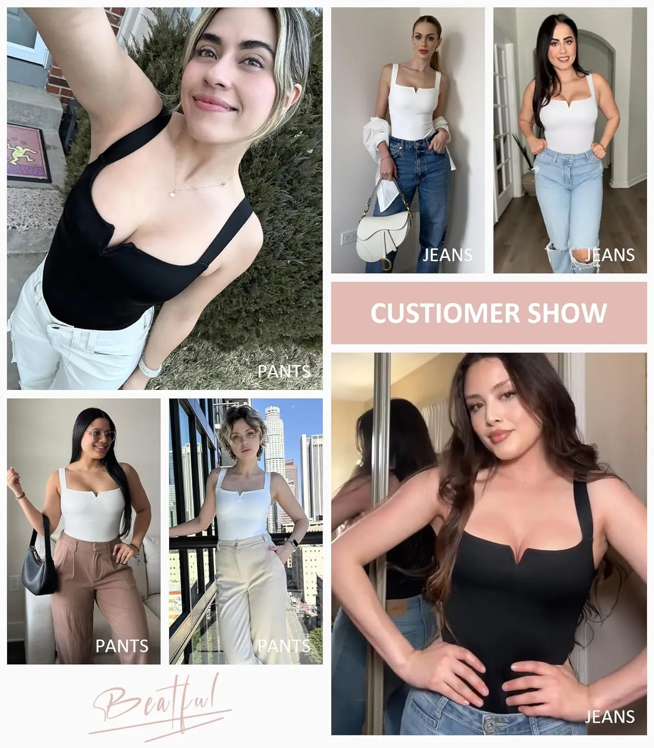 FeelinGirl Square Neck Bodysuit for Women Sleeveless Tummy Control Slimming Bodysuit Going Out Tank Tops
