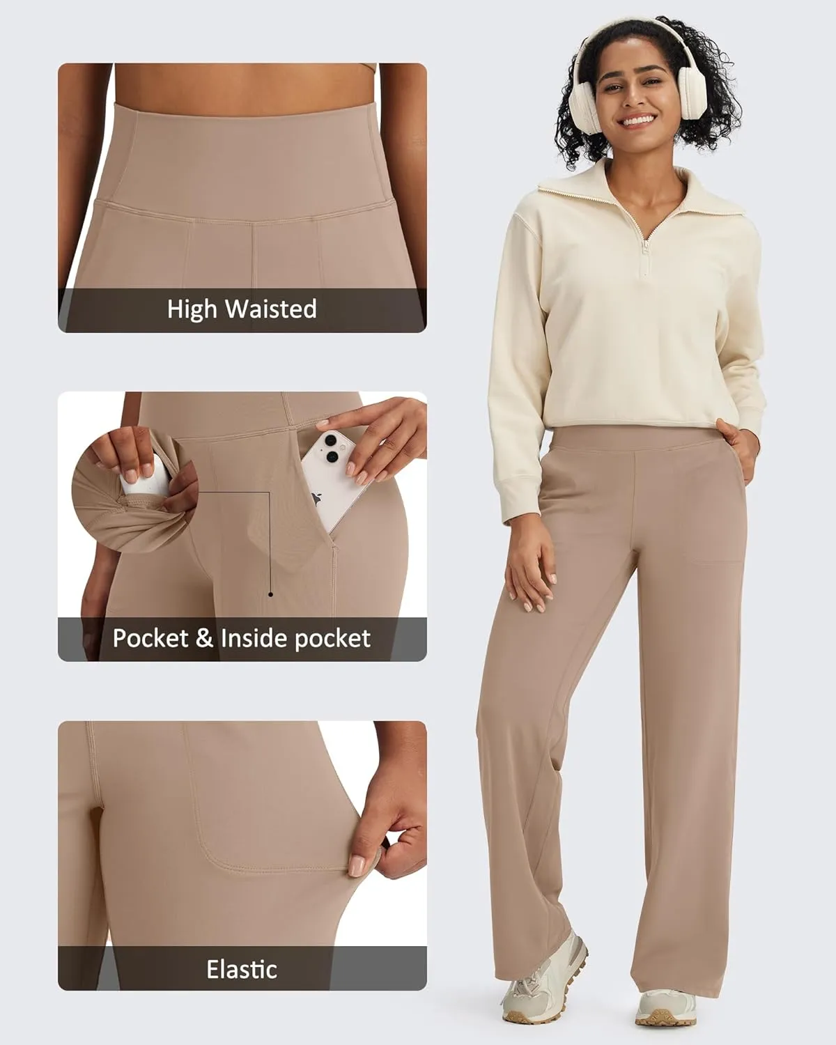 G4Free BareFeel Yoga Pants Women Wide Leg Pants with Pockets High Waisted Dress Pants Comfy Sweatpants 29"/31"/33"