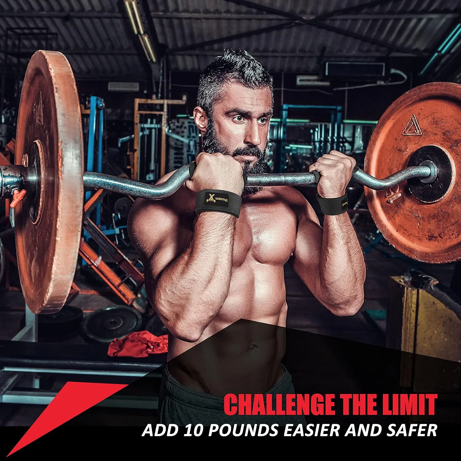 ihuan Wrist Straps for Weight Lifting - Lifting Straps for Weightlifting | Gym Wrist Wraps with Extra Hand Grips Support for Strength Training | Bodybuilding | Deadlifting