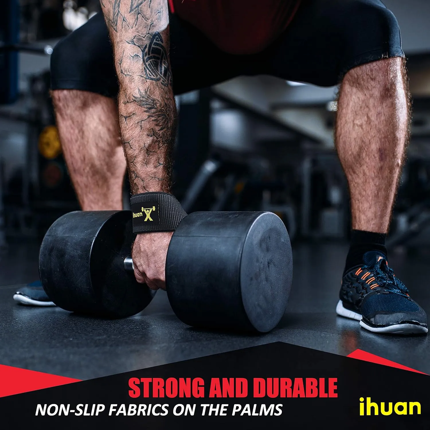 ihuan Wrist Straps for Weight Lifting - Lifting Straps for Weightlifting | Gym Wrist Wraps with Extra Hand Grips Support for Strength Training | Bodybuilding | Deadlifting