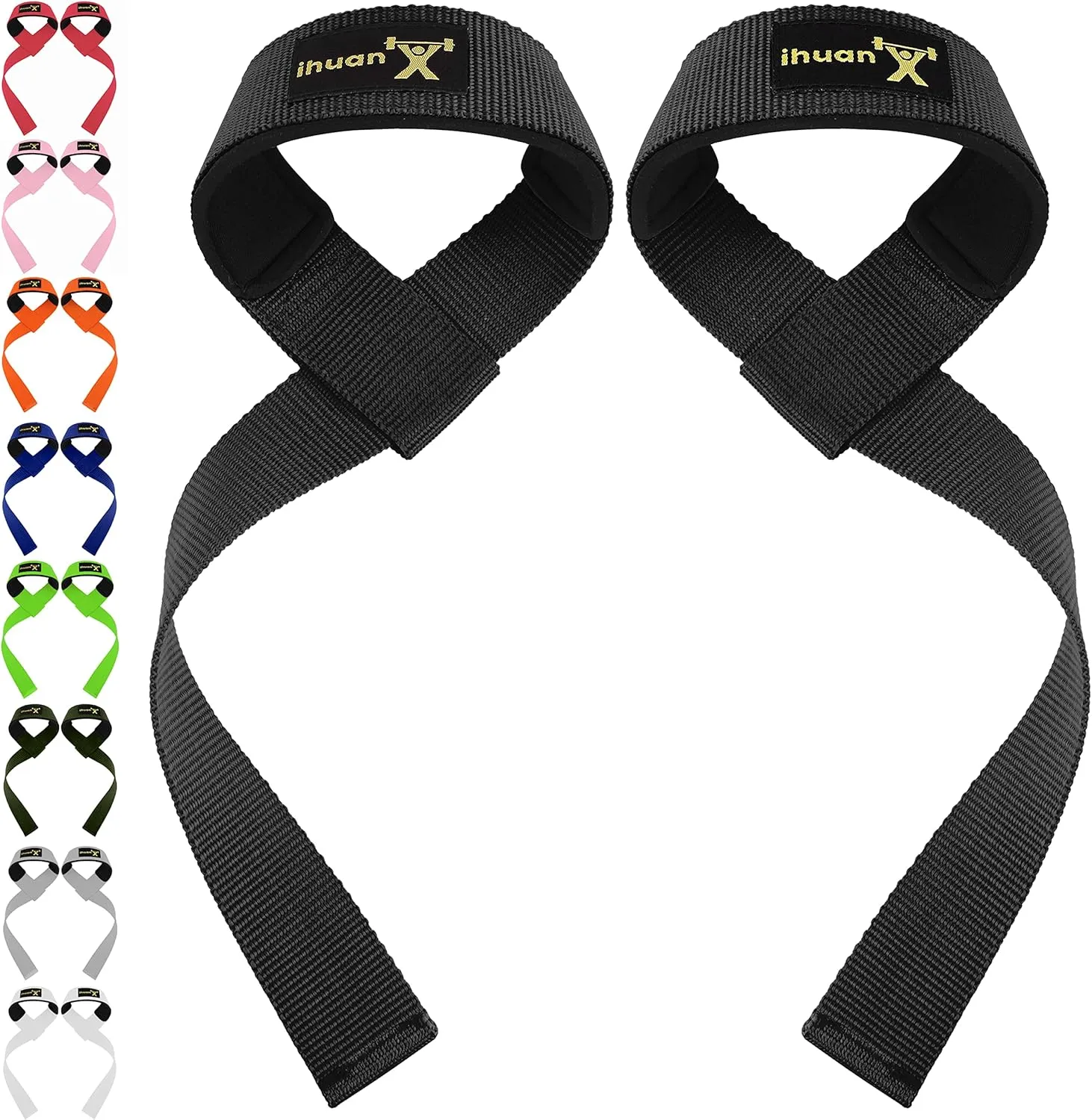 ihuan Wrist Straps for Weight Lifting - Lifting Straps for Weightlifting | Gym Wrist Wraps with Extra Hand Grips Support for Strength Training | Bodybuilding | Deadlifting