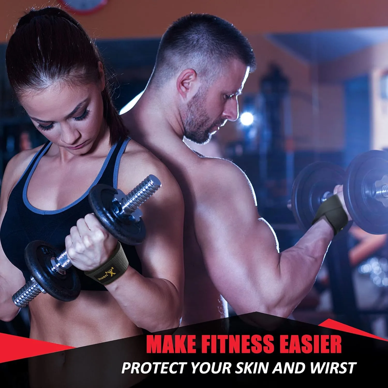 ihuan Wrist Straps for Weight Lifting - Lifting Straps for Weightlifting | Gym Wrist Wraps with Extra Hand Grips Support for Strength Training | Bodybuilding | Deadlifting