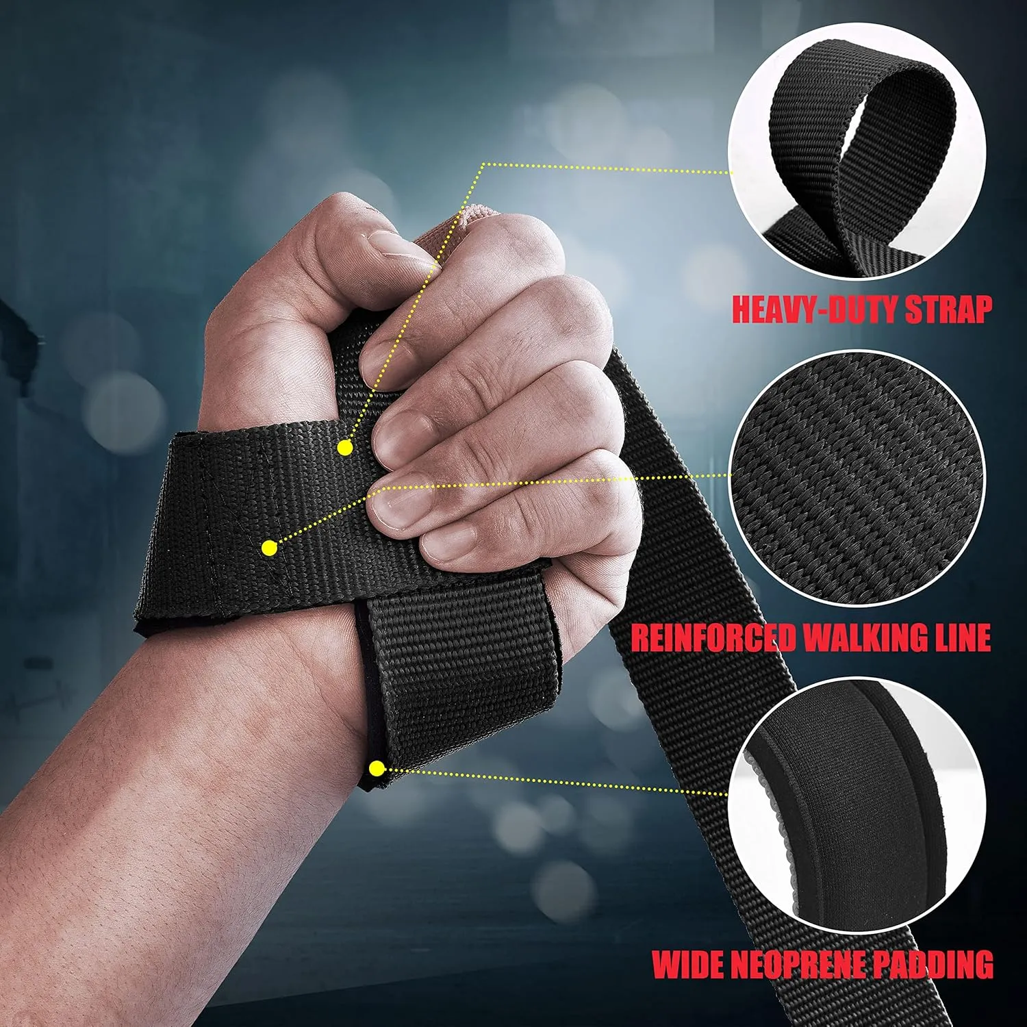 ihuan Wrist Straps for Weight Lifting - Lifting Straps for Weightlifting | Gym Wrist Wraps with Extra Hand Grips Support for Strength Training | Bodybuilding | Deadlifting