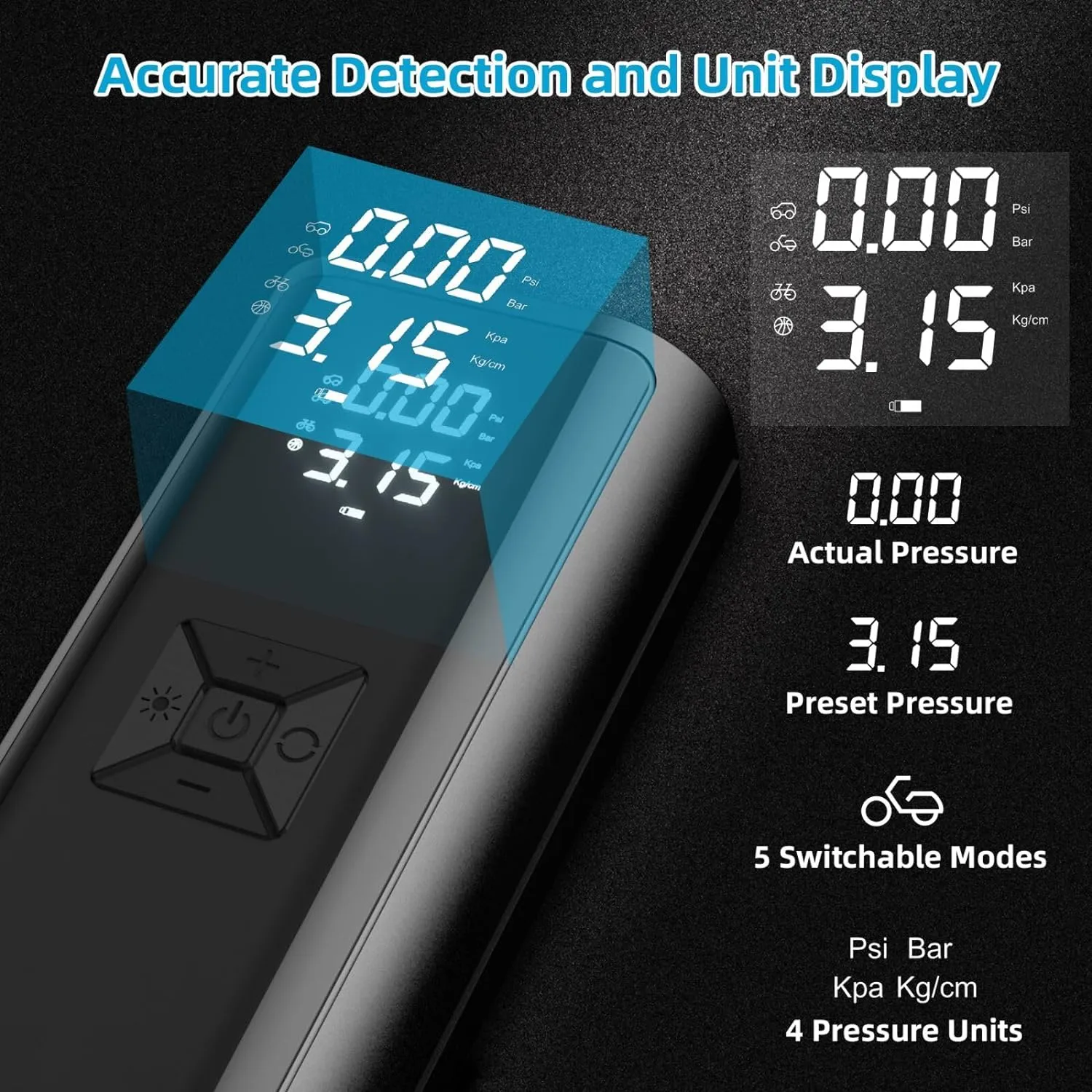 Led Light Tire Inflator Portable Air Compressor Pump with Digital Tire Pressure Gauge Bn-link