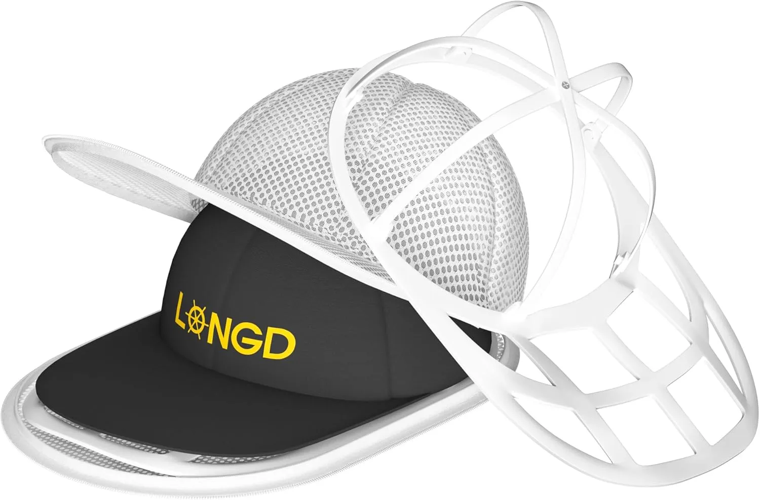 LONGD Baseball Cap Washer Cage - Sturdy Frame Laundry Protector for Adult/Kids Hats, Machine Safe Cleaner (1-Pack)