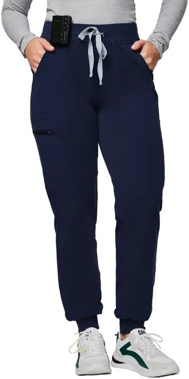 Medical Scrub Pants for Women - Mid Rise 4-Way Stretch Anti-Wrinkle Slim Fit Jogger Pants, Drawstring & 5 Pockets