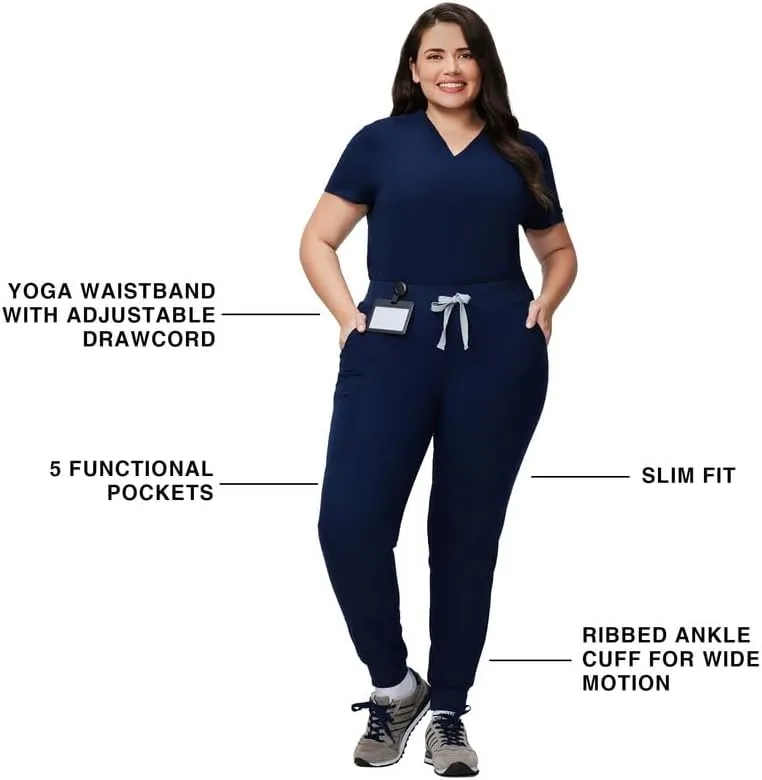 Medical Scrub Pants for Women - Mid Rise 4-Way Stretch Anti-Wrinkle Slim Fit Jogger Pants, Drawstring & 5 Pockets