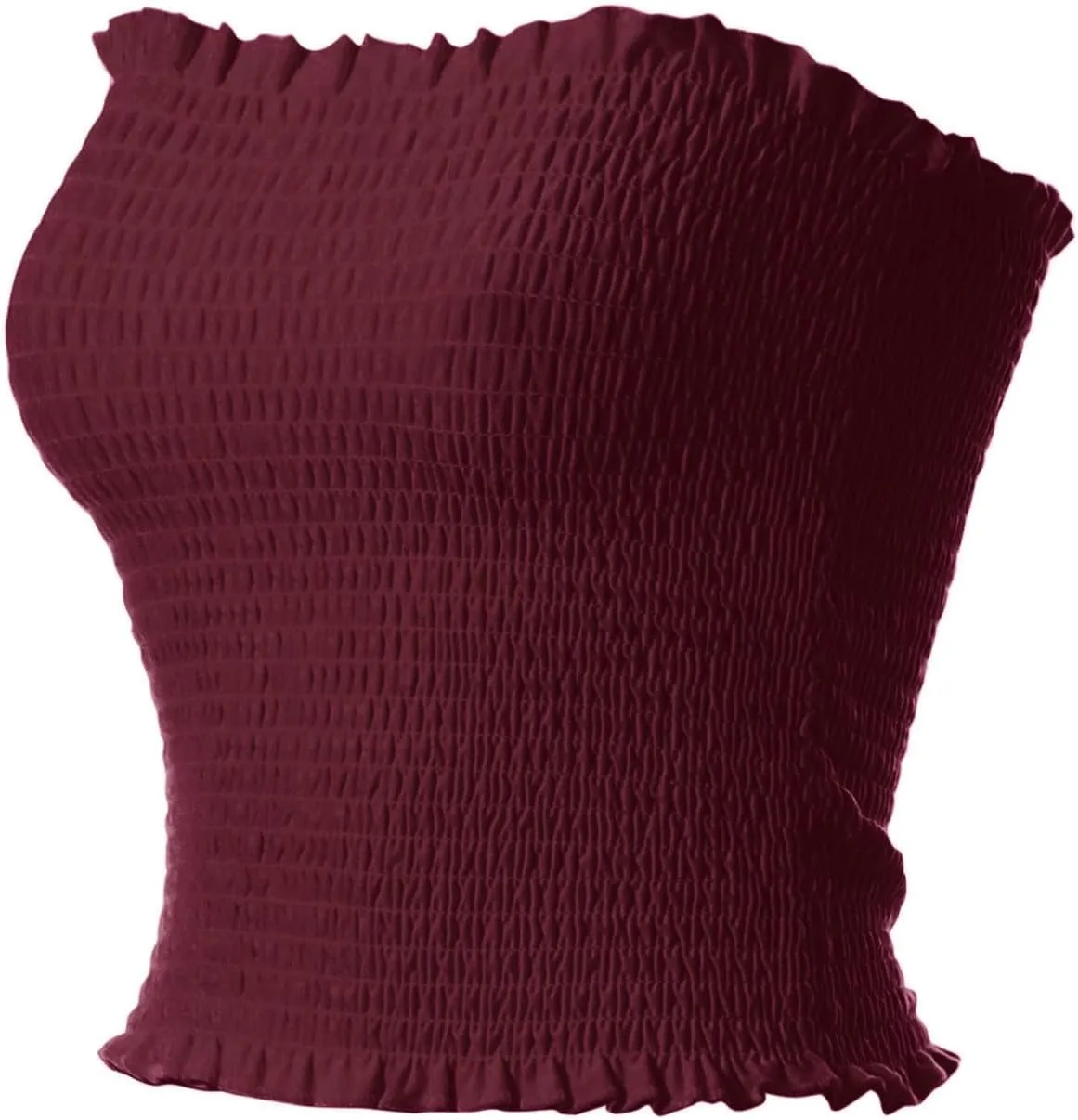 MixMatchy Women's Ruffled Smocking Crop Tube Tops Summer Casual Bandeau Top
