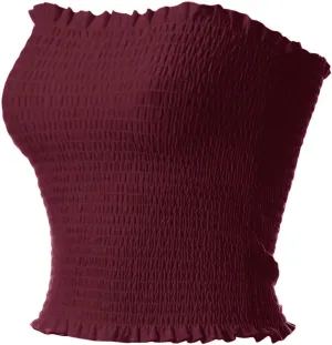 MixMatchy Women's Ruffled Smocking Crop Tube Tops Summer Casual Bandeau Top