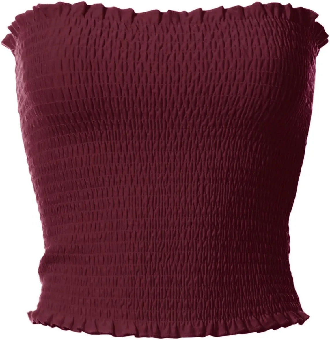 MixMatchy Women's Ruffled Smocking Crop Tube Tops Summer Casual Bandeau Top