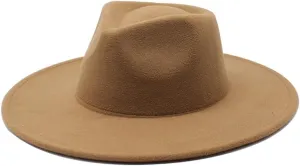 New European and American Woolen Casual Jazz Hat Fashionable Flat Brim British Hat Women's Big Brim Vintage Felt Hat Fengyan Cowboy Hats (Color : Light Coffee, Size : 56-58cm)