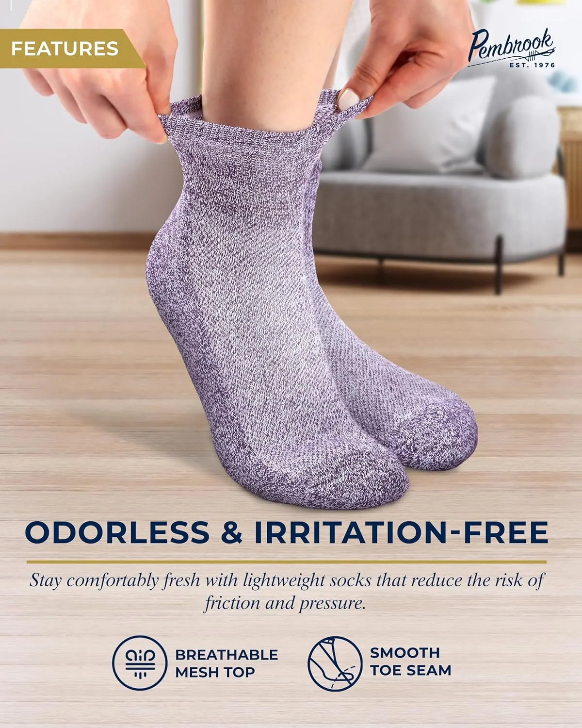 Pembrook Ankle Diabetic Socks for Women & Men | 6 Pairs | Wide Non Binding Socks Quarter Length | Edema Neuropathy Socks