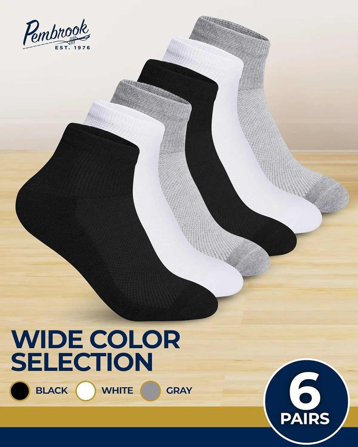 Pembrook Ankle Diabetic Socks for Women & Men | 6 Pairs | Wide Non Binding Socks Quarter Length | Edema Neuropathy Socks