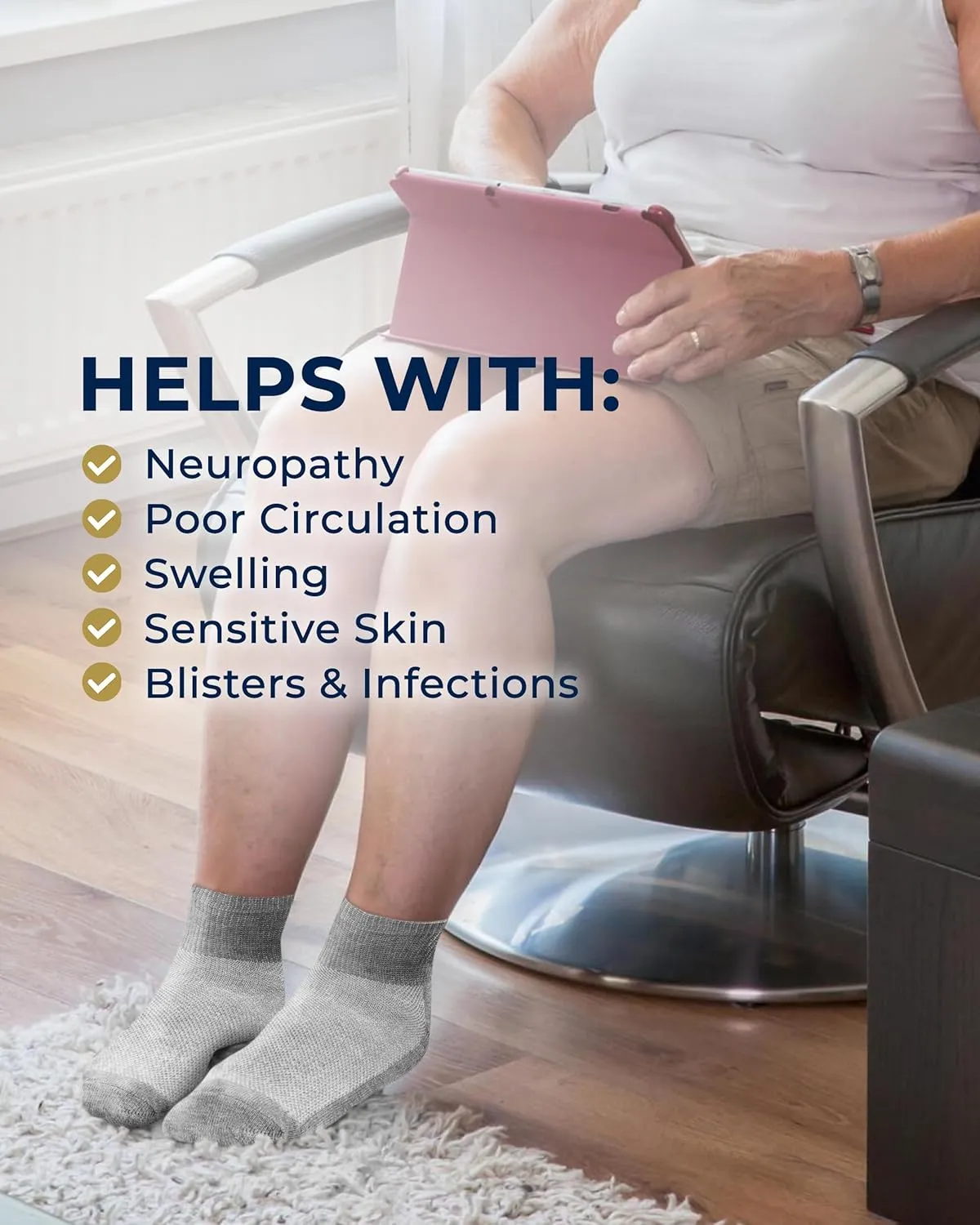 Pembrook Ankle Diabetic Socks for Women & Men | 6 Pairs | Wide Non Binding Socks Quarter Length | Edema Neuropathy Socks