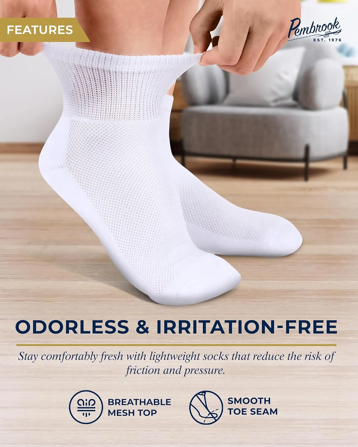 Pembrook Ankle Diabetic Socks for Women & Men | 6 Pairs | Wide Non Binding Socks Quarter Length | Edema Neuropathy Socks