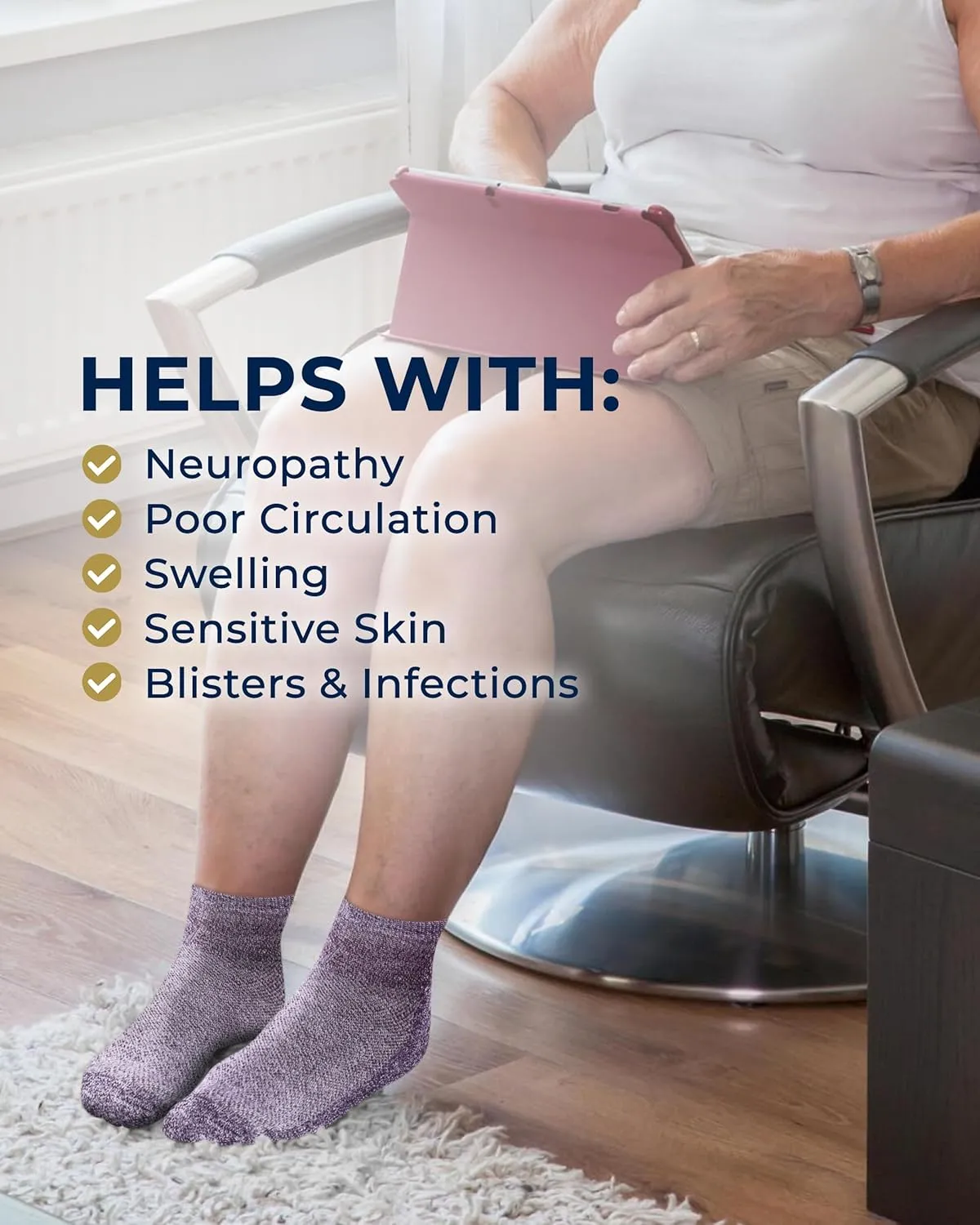 Pembrook Ankle Diabetic Socks for Women & Men | 6 Pairs | Wide Non Binding Socks Quarter Length | Edema Neuropathy Socks