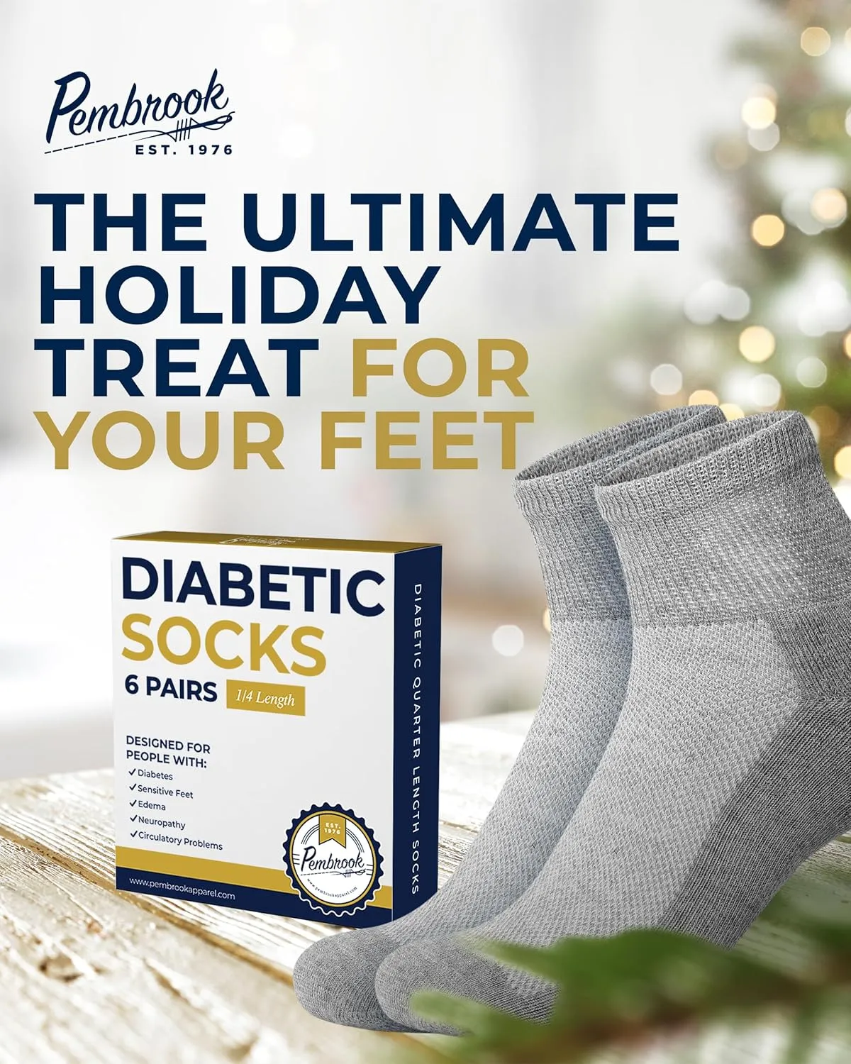 Pembrook Ankle Diabetic Socks for Women & Men | 6 Pairs | Wide Non Binding Socks Quarter Length | Edema Neuropathy Socks