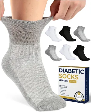 Pembrook Ankle Diabetic Socks for Women & Men | 6 Pairs | Wide Non Binding Socks Quarter Length | Edema Neuropathy Socks