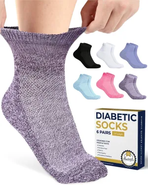 Pembrook Ankle Diabetic Socks for Women & Men | 6 Pairs | Wide Non Binding Socks Quarter Length | Edema Neuropathy Socks
