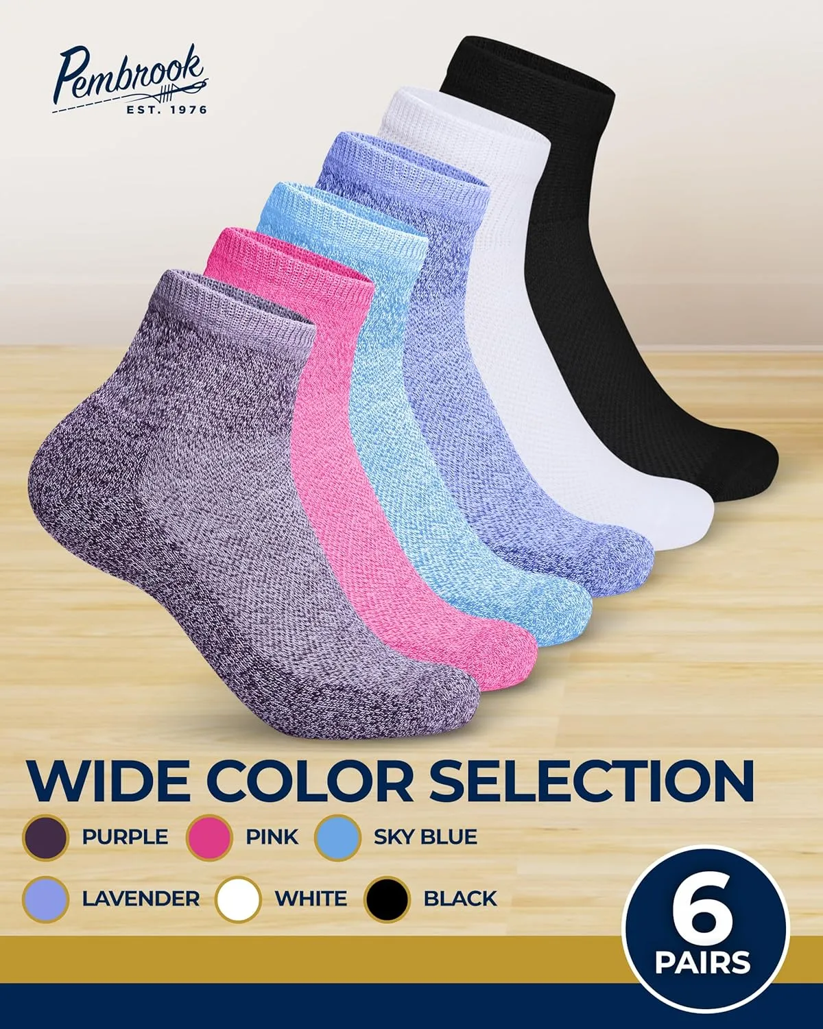 Pembrook Ankle Diabetic Socks for Women & Men | 6 Pairs | Wide Non Binding Socks Quarter Length | Edema Neuropathy Socks