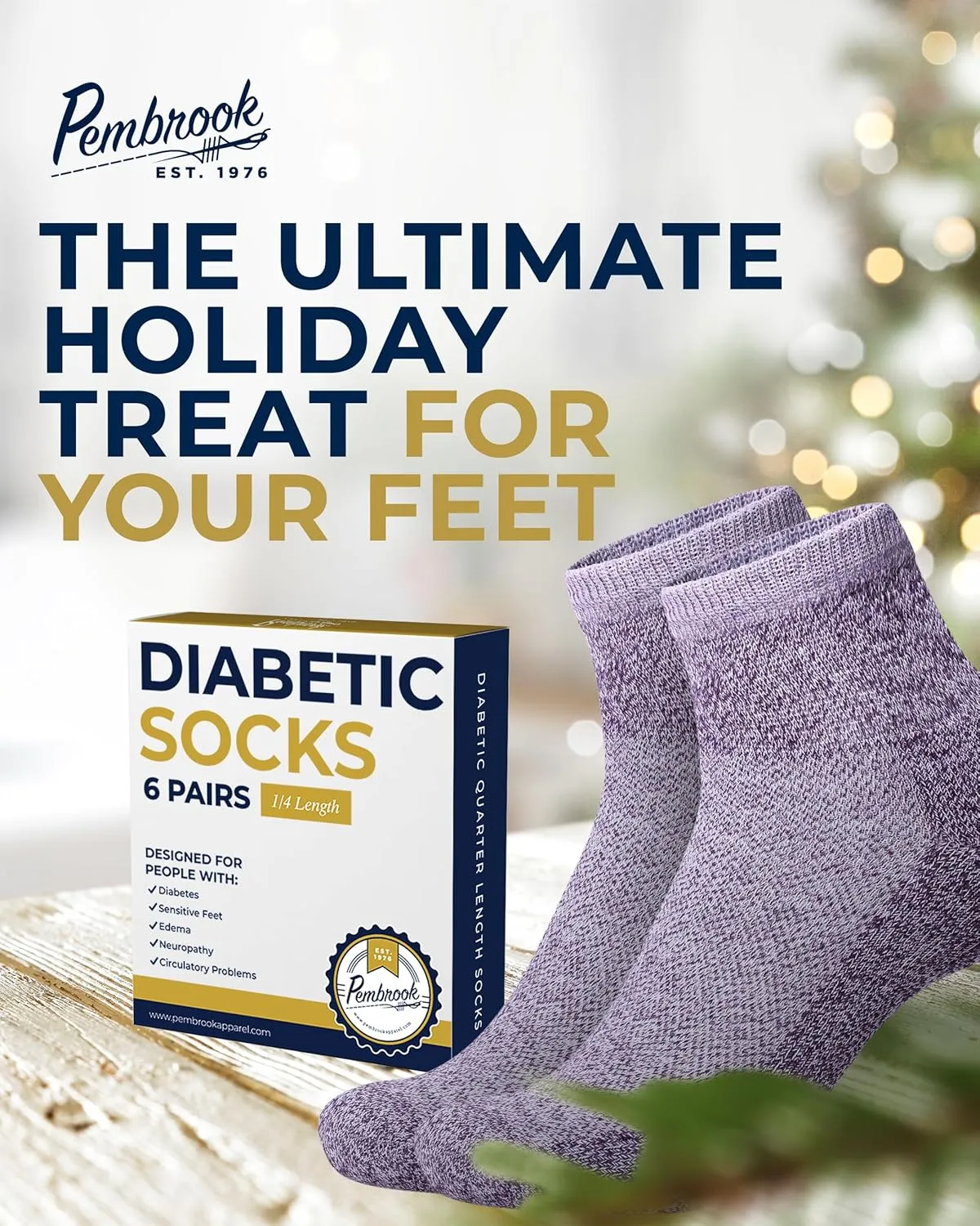 Pembrook Ankle Diabetic Socks for Women & Men | 6 Pairs | Wide Non Binding Socks Quarter Length | Edema Neuropathy Socks