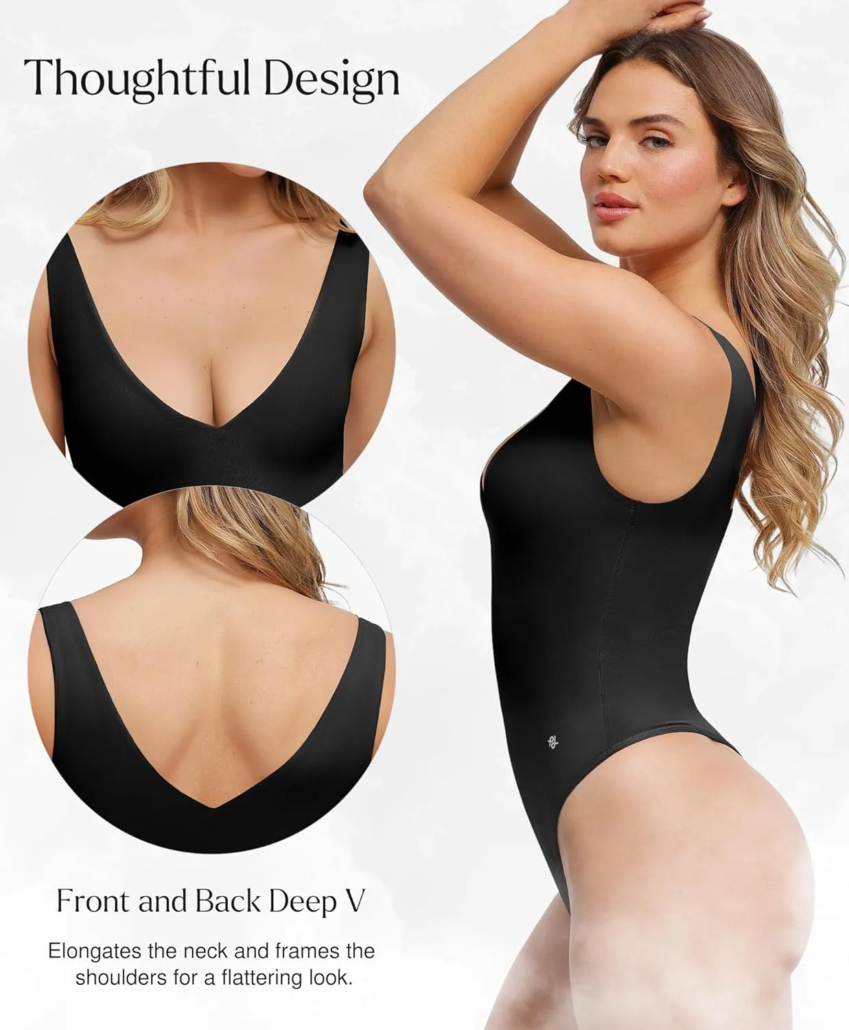 Popilush Body Suits for Women - Going Out Tank Tops - Plunge Deep V Neck Backless Sleeveless Tummy Control Shapewear Bodysuit