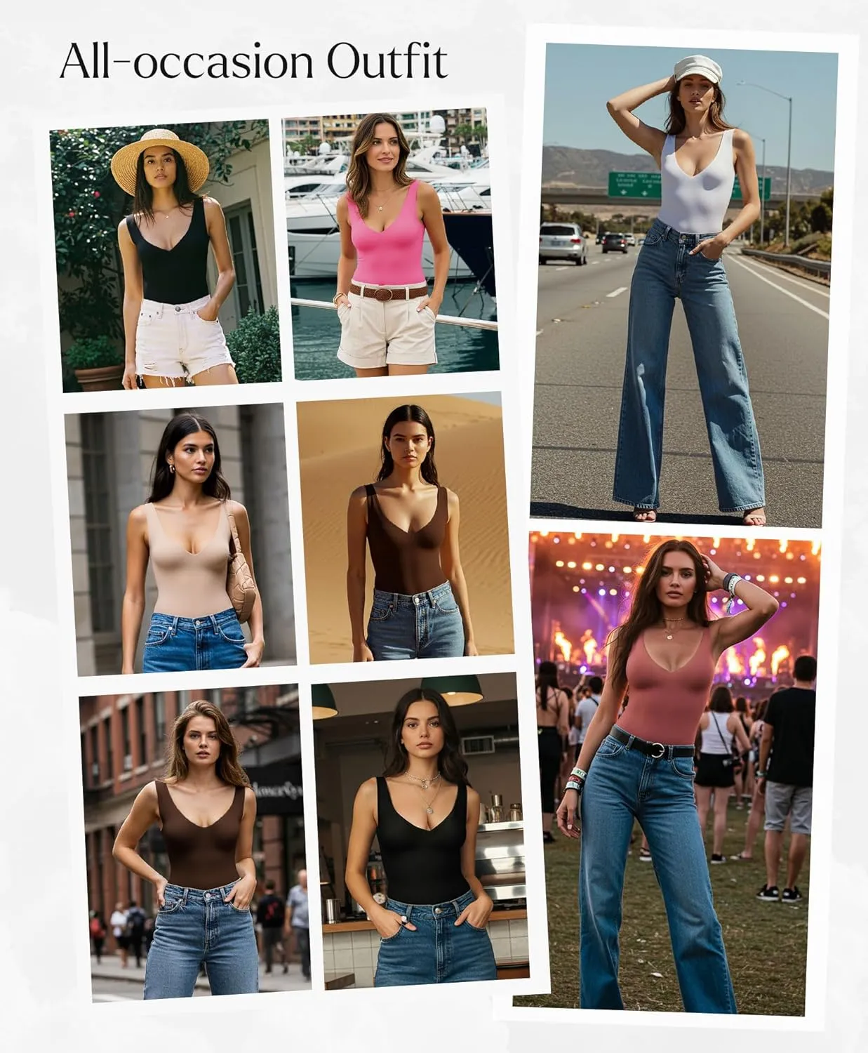 Popilush Body Suits for Women - Going Out Tank Tops - Plunge Deep V Neck Backless Sleeveless Tummy Control Shapewear Bodysuit