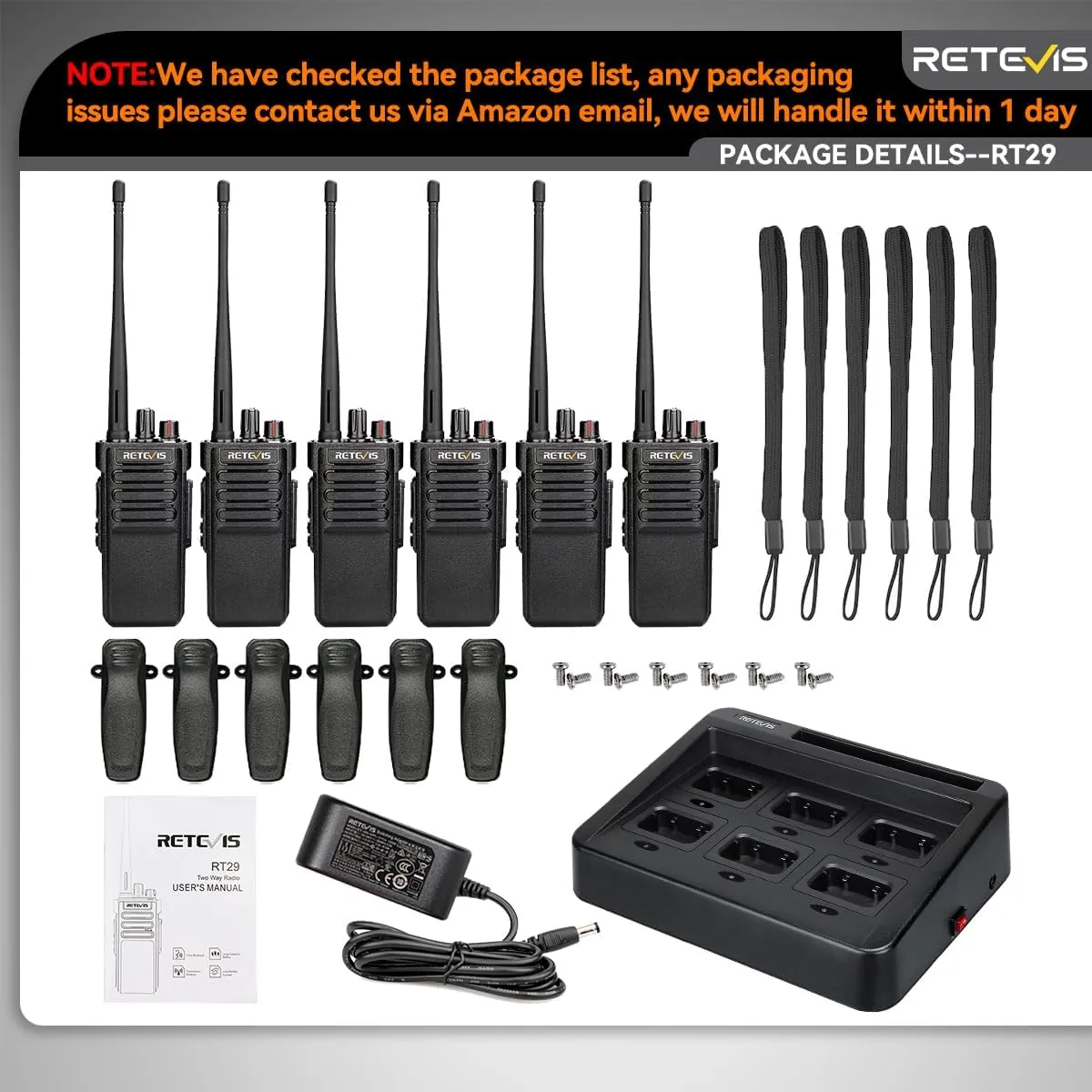 Retevis RT29 Walkie Talkies Long Range, High Power 2 Way Radios, 700,000 sq. ft/50 Floor, Heavy Duty Prodessional Two Way Radios, for Construction School Works(6 Pack)