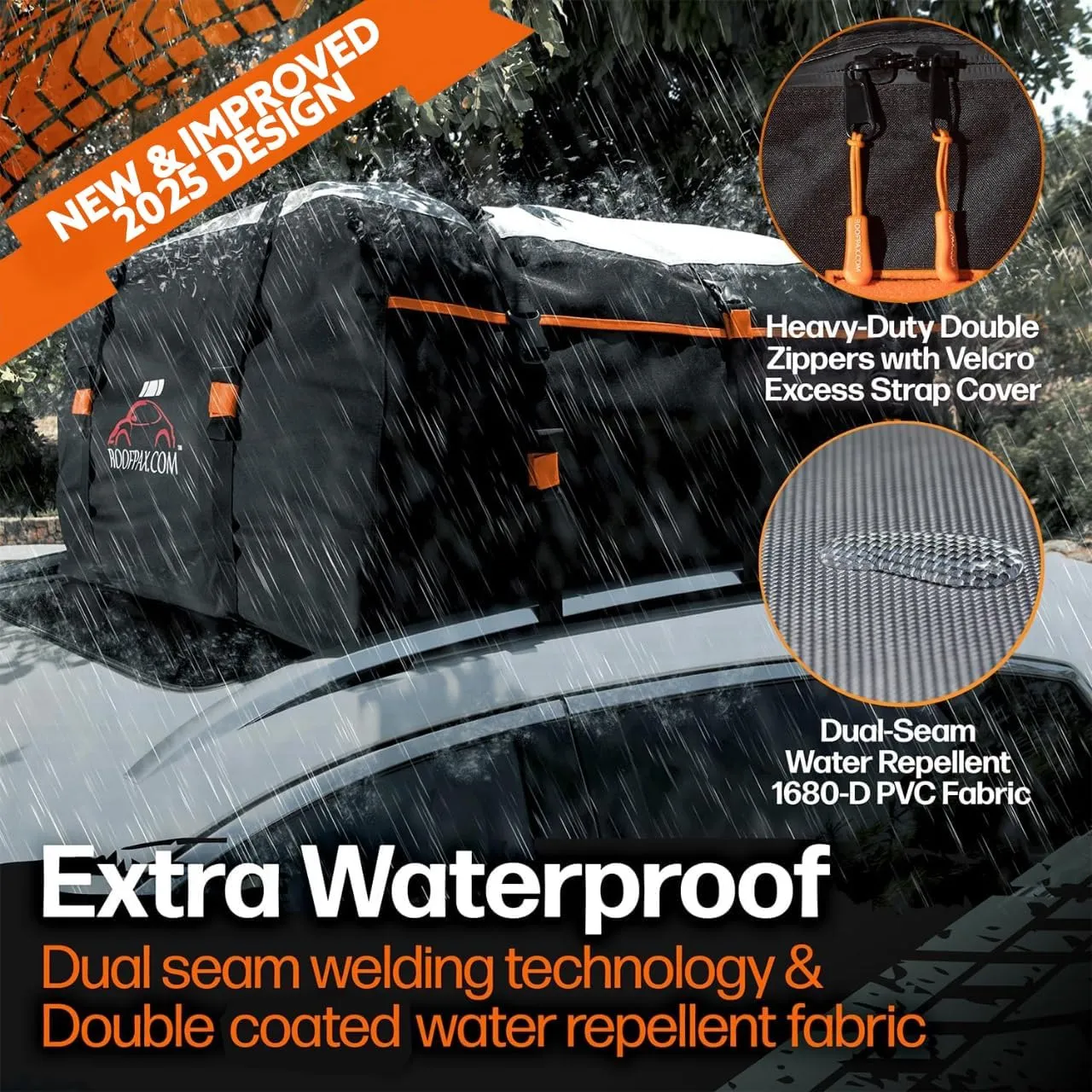 RoofPax Waterproof 19 Cubic Feet Rooftop Cargo Carrier Bag  Heavy Duty Car Roof Storage with Double Zipper & Tie Down Straps  Fits Cars with or Without Roof Rack
