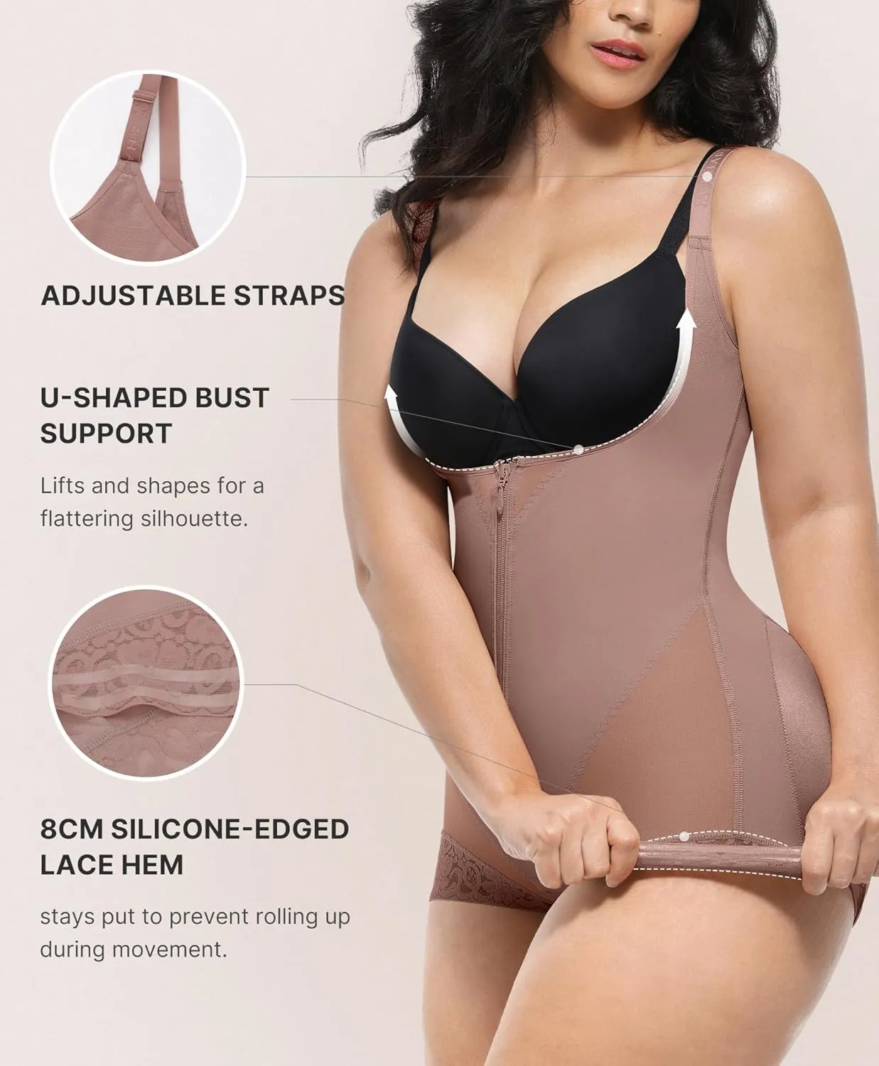 SHAPELLX Shapewear for Women Fajas Colombianas Tummy Control Body Shaper Open Bust Bodysuit with Hook Zipper Closure