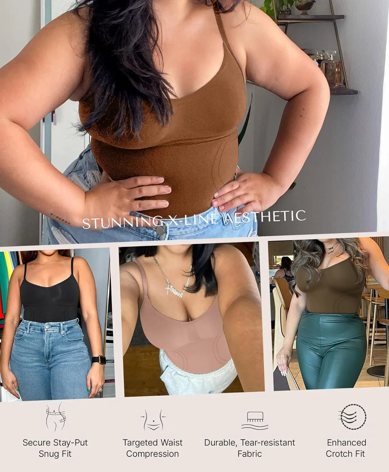 SHAPELLX Shapewear for Women Tummy Control Compression Seamless Body Shaper Slimming Bodysuit Top Thigh Slim Butt Lift