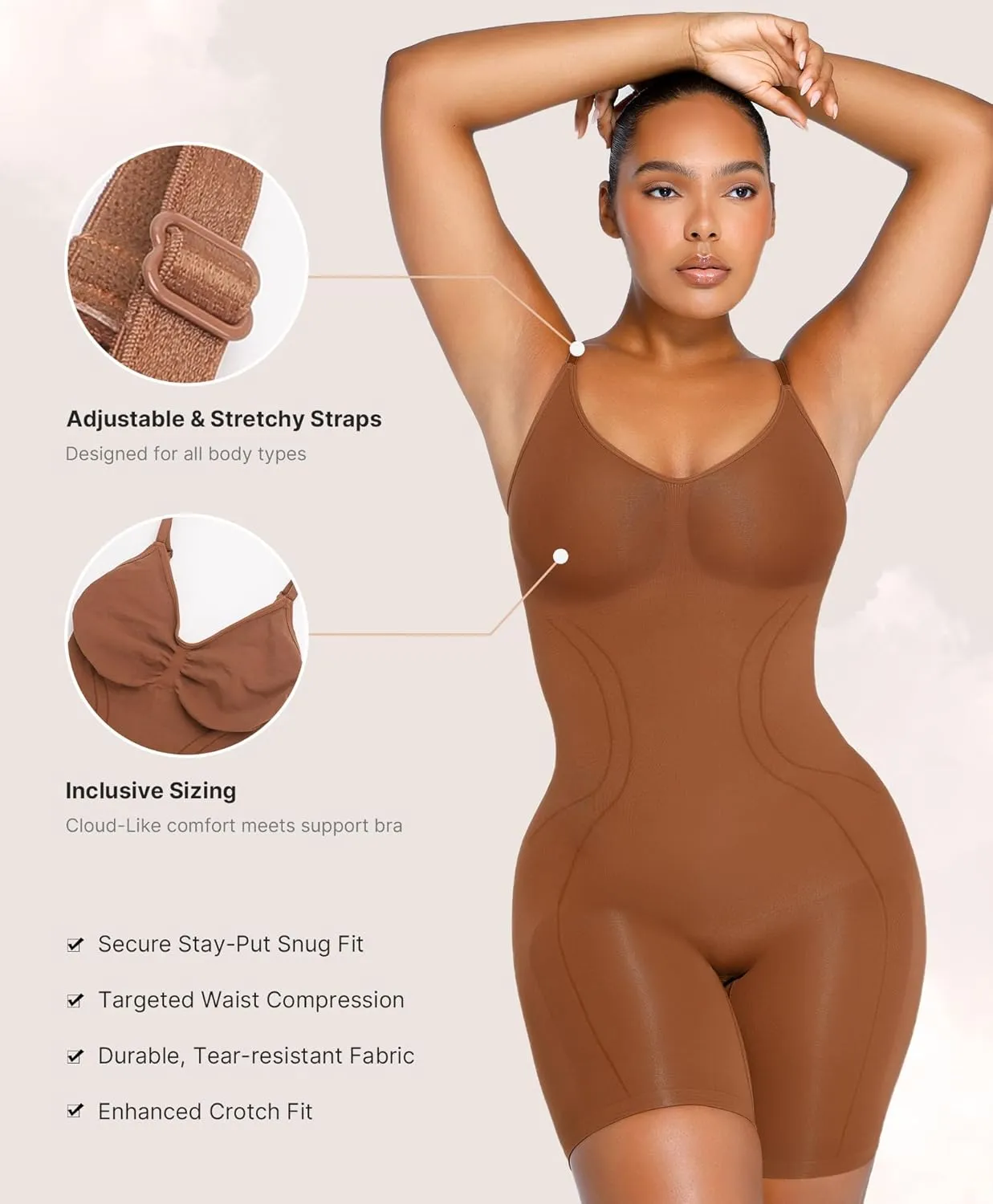 SHAPELLX Shapewear for Women Tummy Control Compression Seamless Body Shaper Slimming Bodysuit Top Thigh Slim Butt Lift