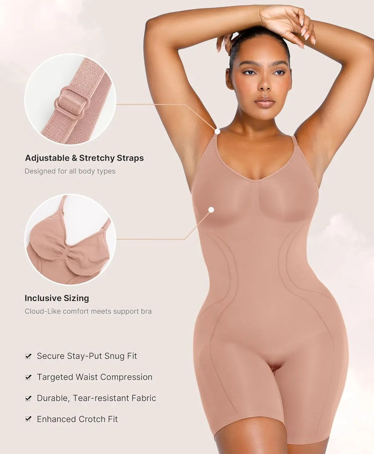 SHAPELLX Shapewear for Women Tummy Control Compression Seamless Body Shaper Slimming Bodysuit Top Thigh Slim Butt Lift