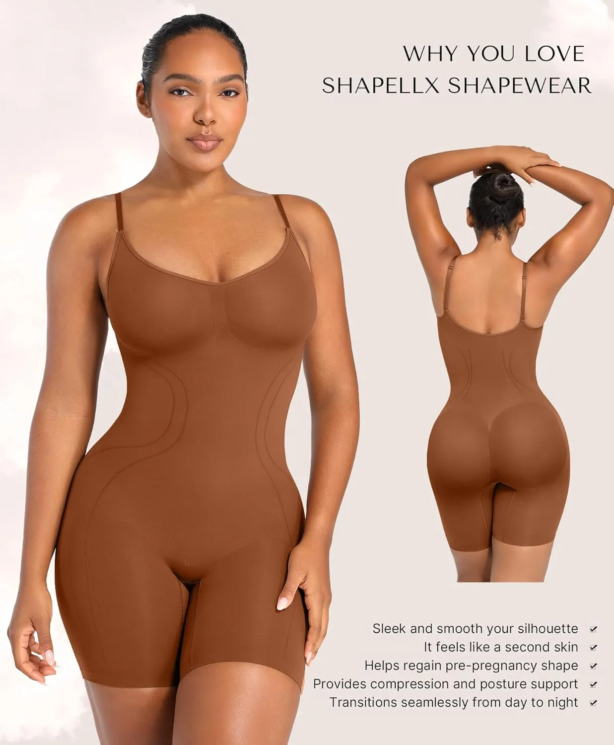 SHAPELLX Shapewear for Women Tummy Control Compression Seamless Body Shaper Slimming Bodysuit Top Thigh Slim Butt Lift