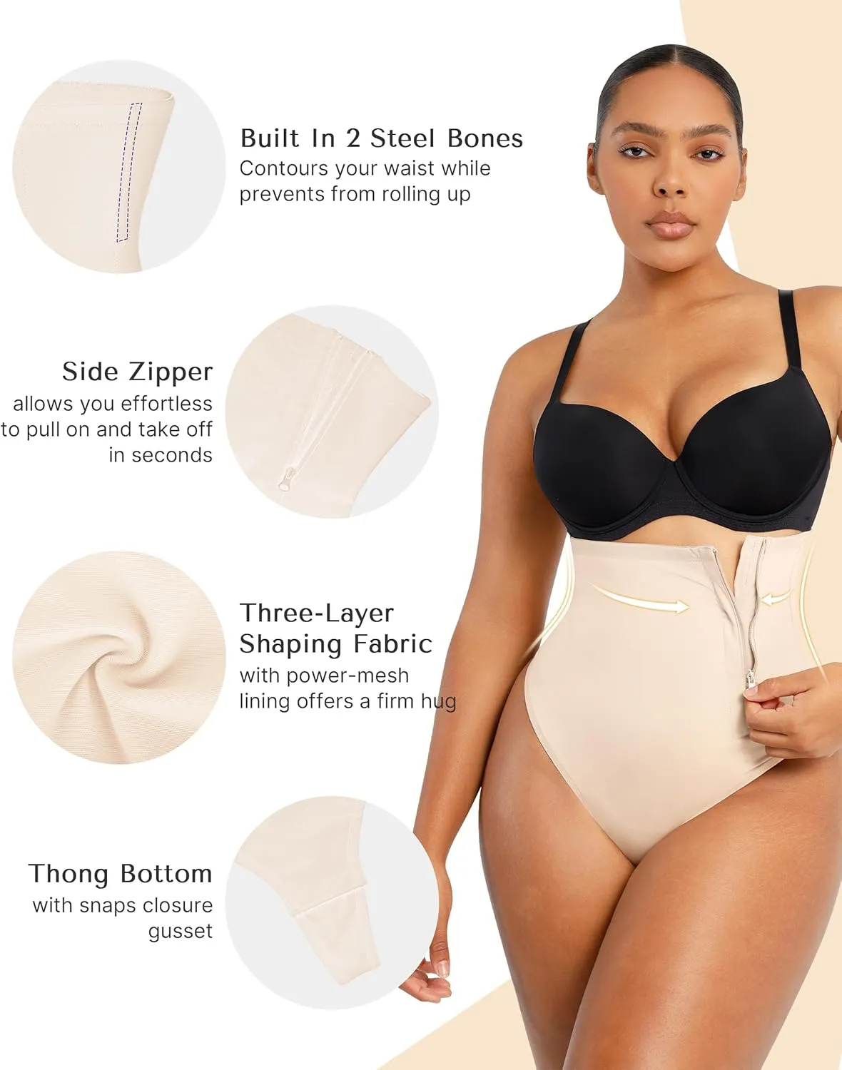 SHAPELLX Tummy Control Shapewear Side Zipper Panties Body Shaper for Women Compression Shapewear Thong Girdle Waist Shaper