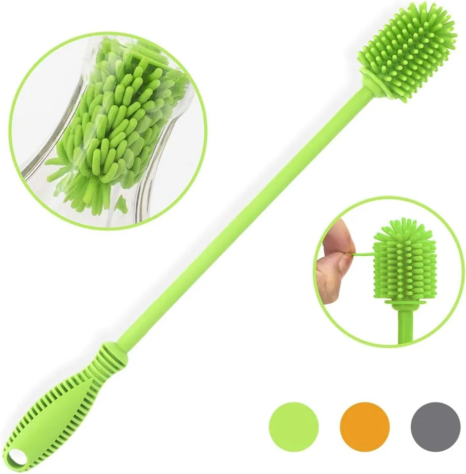 Silicone Bottle Cleaning Brush with Long Handle, 12.5" Water Bottle Cleaner for Baby Bottles, Hydro Flask, Sports Bottle, Vase, Glassware, Perfect for Smaller Diameter Bottle Openings (One Pack)