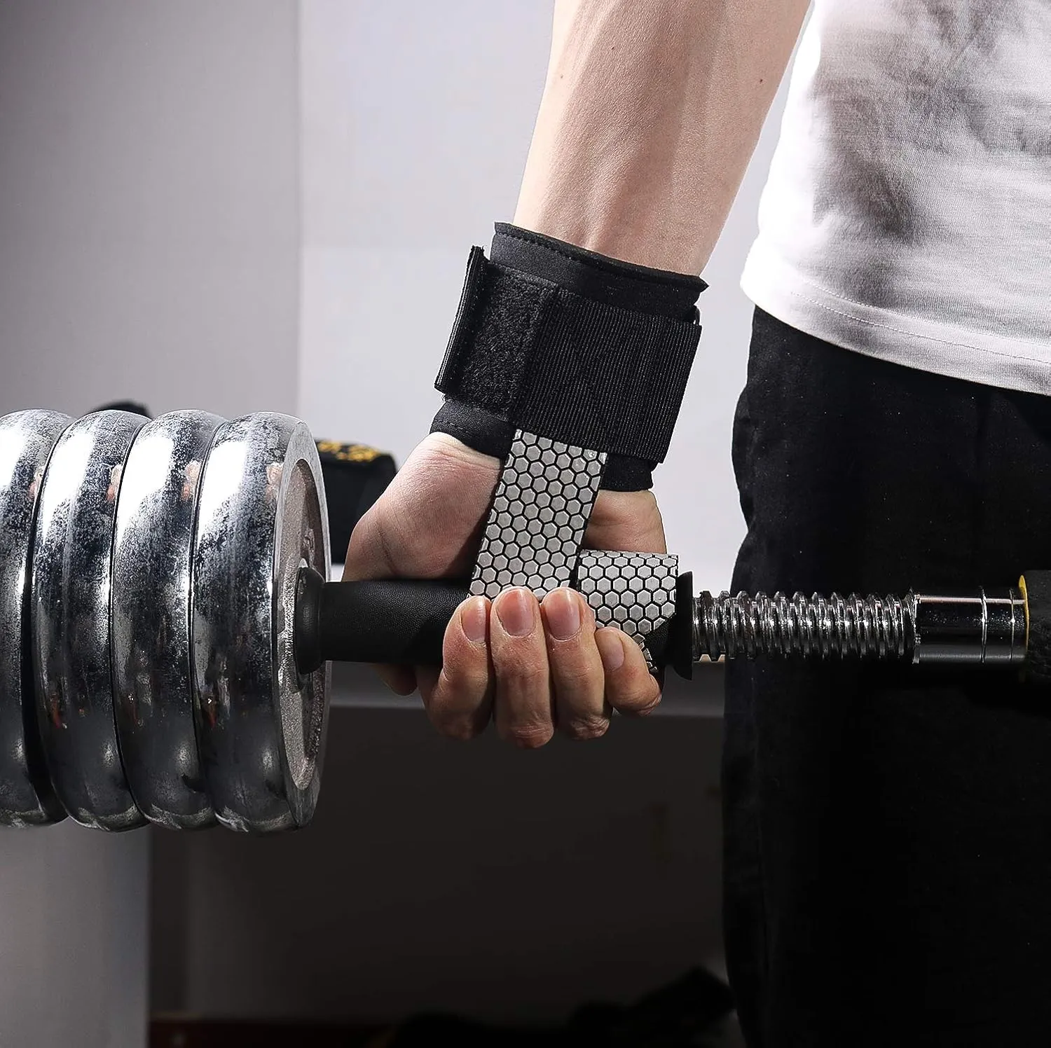 SKDK Cotton Hard Pull Wrist Lifting Straps Grips Band-Deadlift Straps with Neoprene Cushioned Wrist Padded and Anti-Skid Silicone - for Weightlifting, Bodybuilding, Xfit, Strength Training