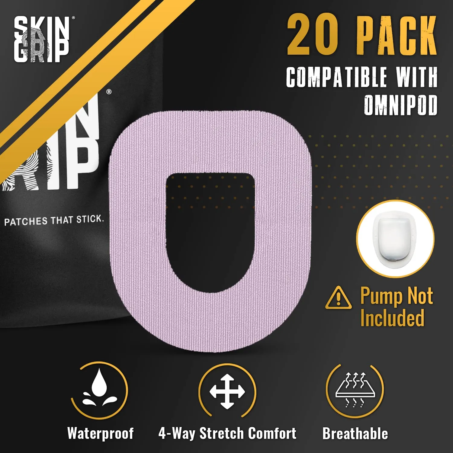 Skin Grip Insulet Omnipod 5 Adhesive Patches Waterproof & Sweatproof (Also Fits Omni pod Dash), Pre-Cut Medical Tape, Ultimate Insulin Pump Protection, Diabetic Sensor Covers, 20-Pack, Pastel