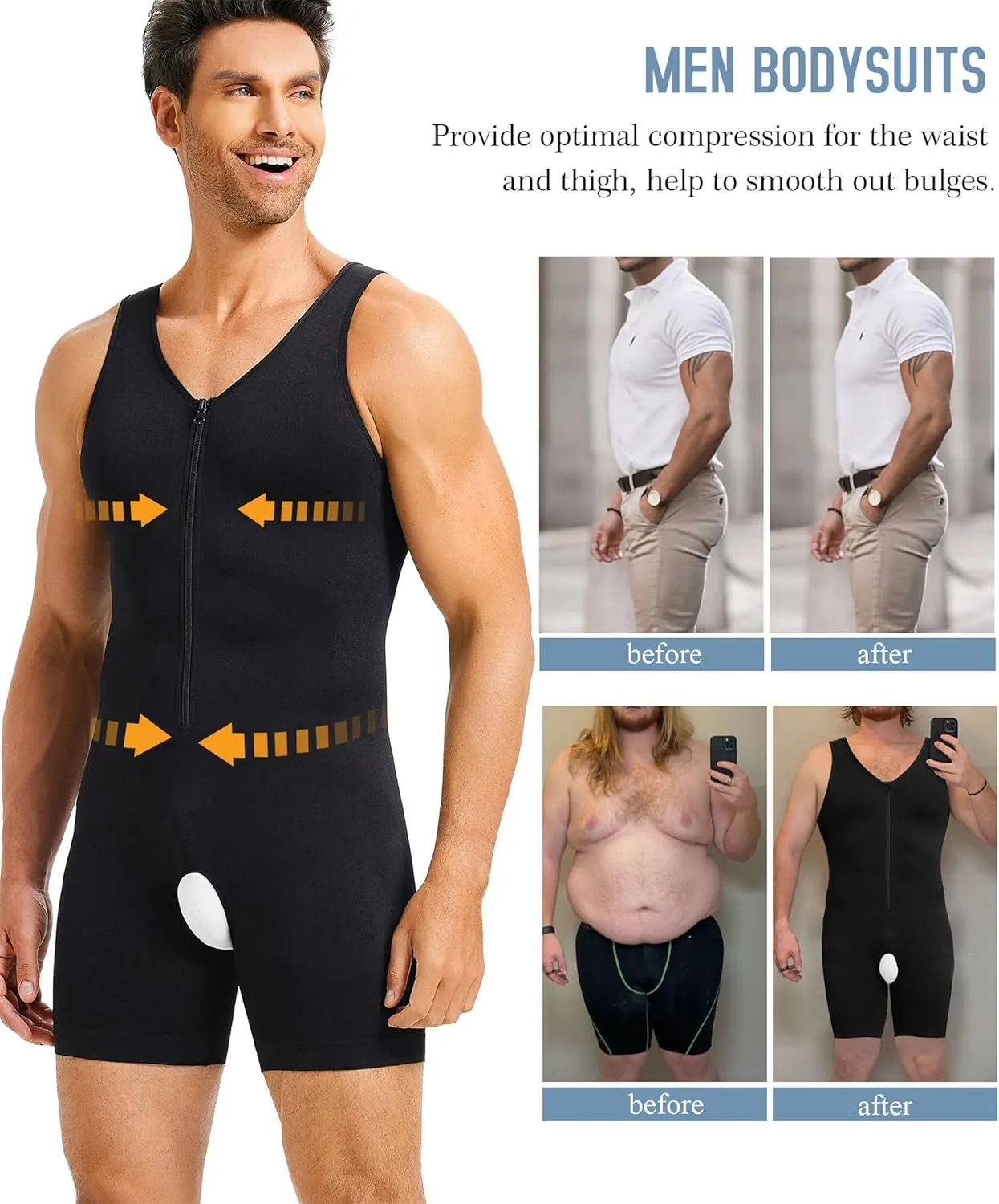 TAILONG Mens Bodysuit Shapewear for Tummy Control Gynecomastia Compression Shirts Full Body Shapewear Fajas Para Hombres