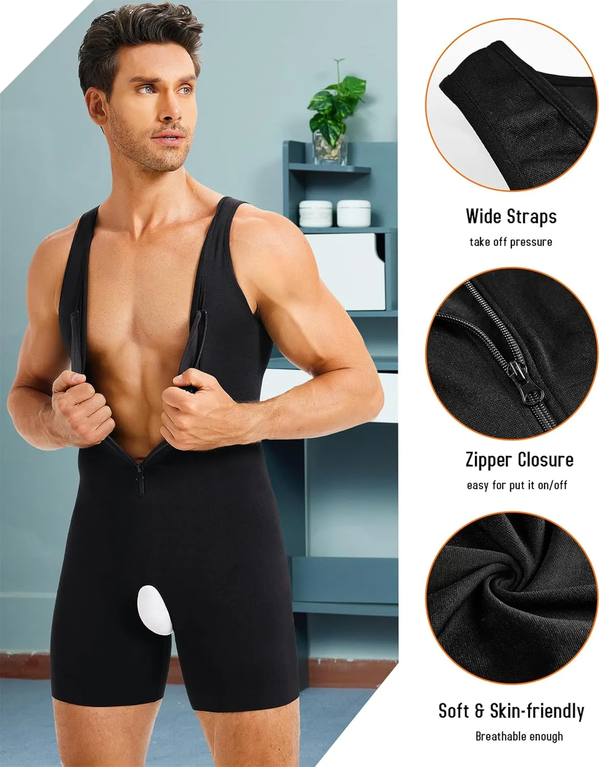 TAILONG Mens Bodysuit Shapewear for Tummy Control Gynecomastia Compression Shirts Full Body Shapewear Fajas Para Hombres
