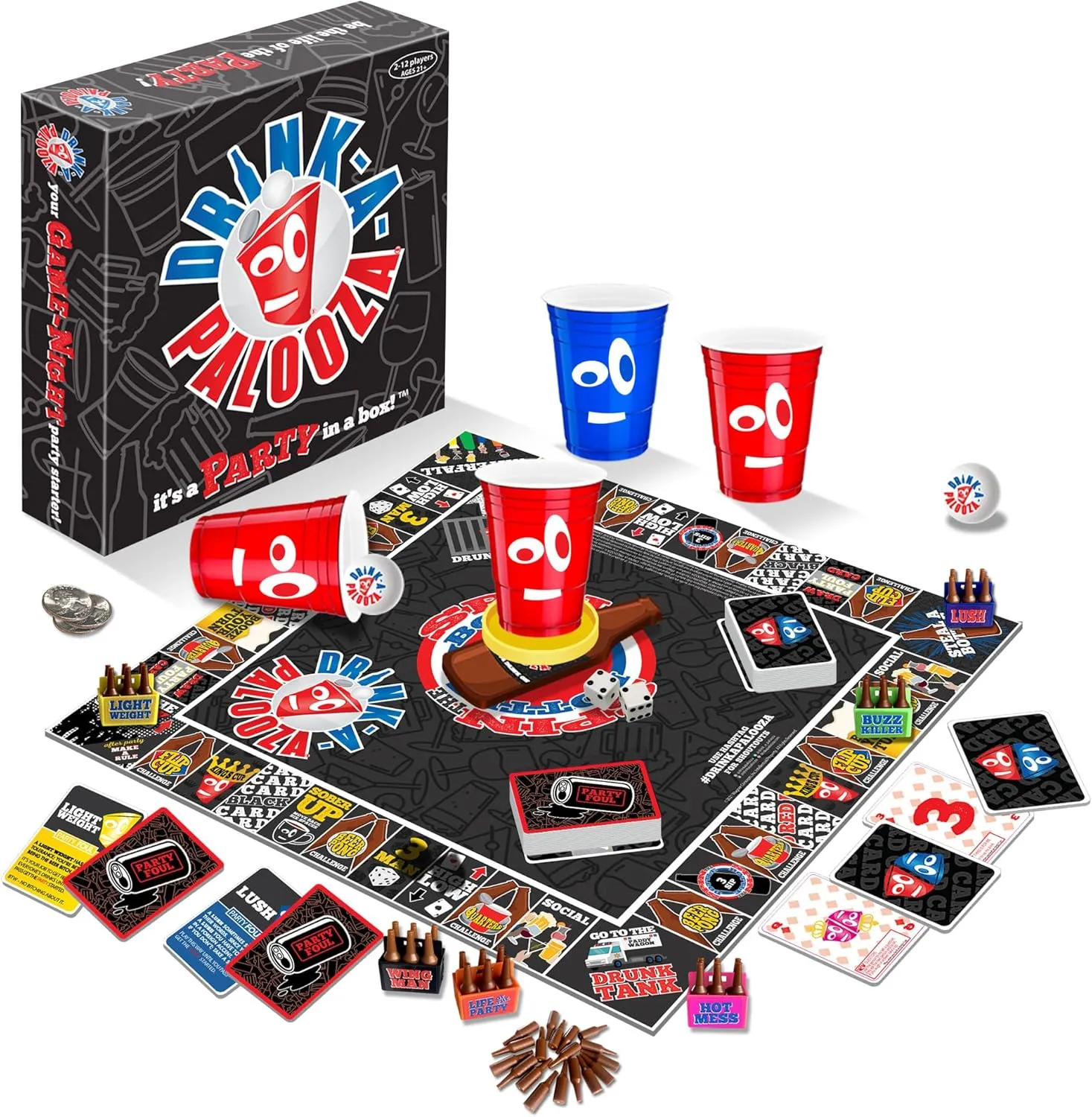 The Ultimate Party Drinking Game for Adults - The Board Game That Combines Beer Pong, Flip Cup, Kings Cup, Drinking Card Games & More Fun Challenges!